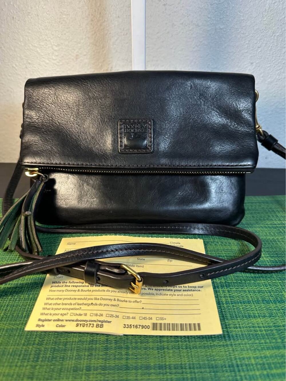 Dooney & Bourke Florentine Foldover Zip Crossbody – Black Leather